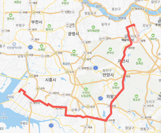[안산] 700번버스 노선, 시간표 :  시흥, 안산역, 상록수역, 교대역, 강남역, 양재역