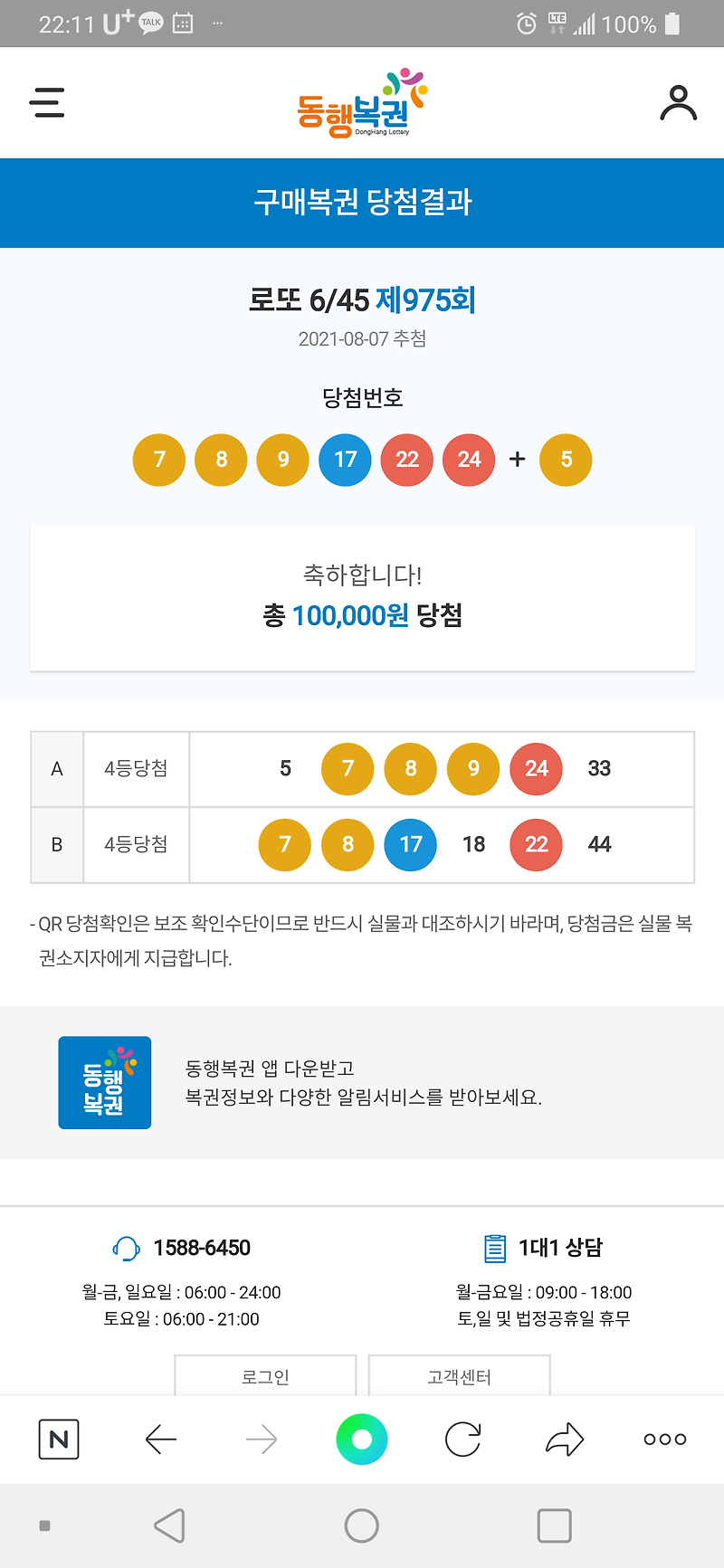 로또 975회 4등 x 2  10만원 당첨 됐어요 !