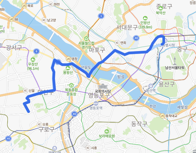 [서울] 602번버스 노선, 요금 : 신정역, 목동역, 염창역, 홍대입구역, 신촌역, 광화문