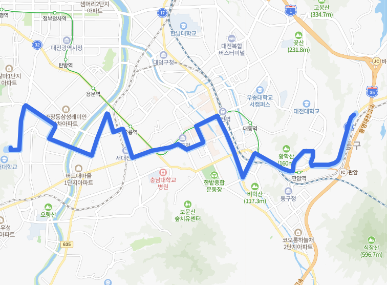 [대전] 612번버스 노선, 시간표 : 동신과학고, 대전역, 중앙로역, 서대전역, 배재대