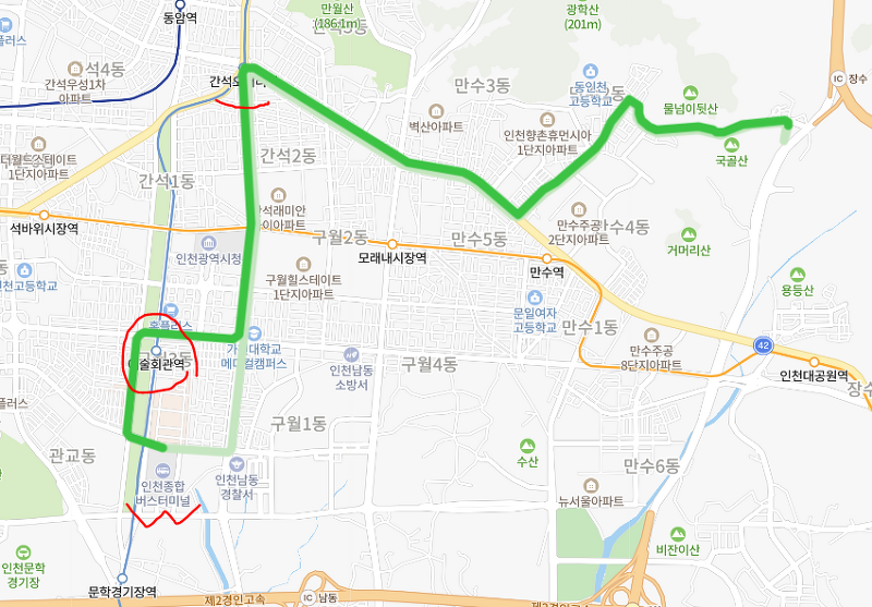 [인천] 534번버스 시간표와 노선 정보 : 인천대공원, 간석오거리역, 인천터미널, 길병원