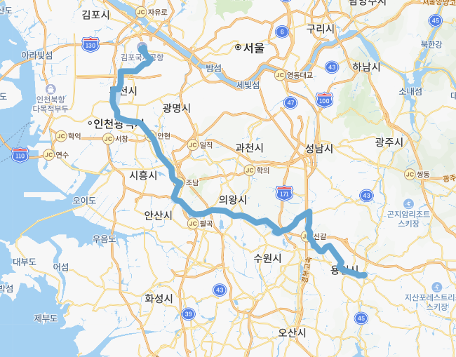 김포공항 8165 시간표, 버스 노선 ::  용인, 죽전역, 수지, 광교, 동수원