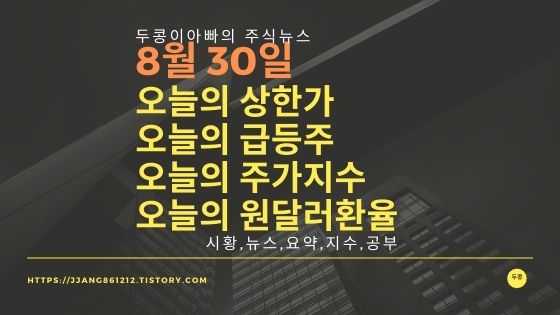 [21년 08월 30일]원달러 환율과 주식시세와 코스피지수