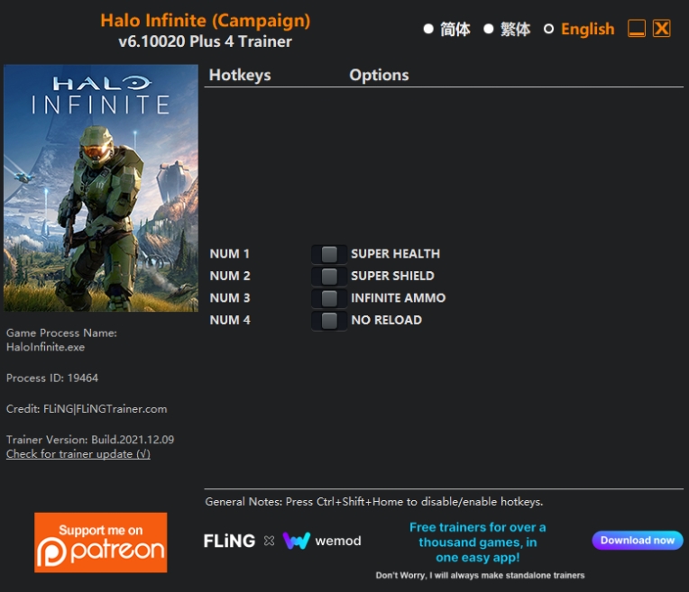 [트레이너] 한글판 헤일로 인피니트 (캠패인) Halo Infinite (Campaign) Plus 4 Trainer