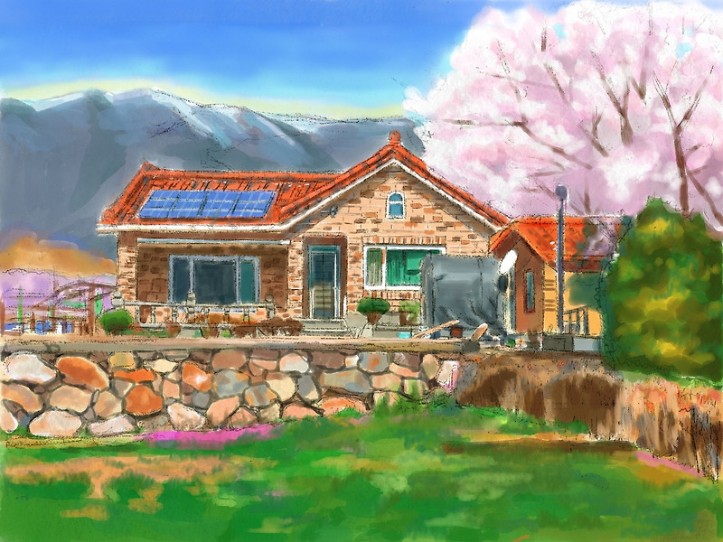 벚꽃 나무 집 2, 프로크리에이트 수채화 버전