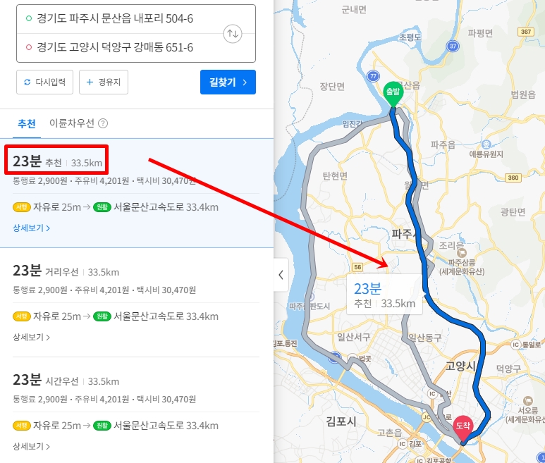 서울문산고속도로 개통 요금과 통행시간