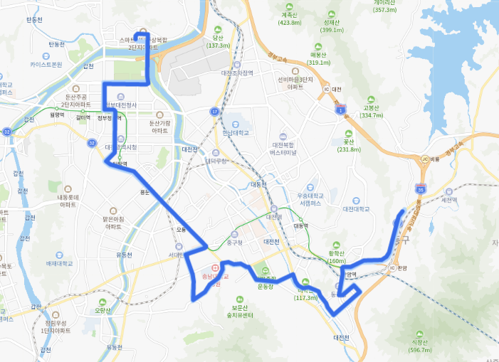대전 618번 버스 노선, 시간표 정보 : 판암역, 충남대병원, 용문역, 정부대전청사