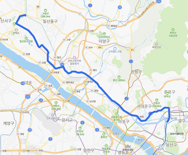[서울] 707번버스 노선, 시간표 :  대화역, 한국항공대, 수색역, 연세대, 이대역
