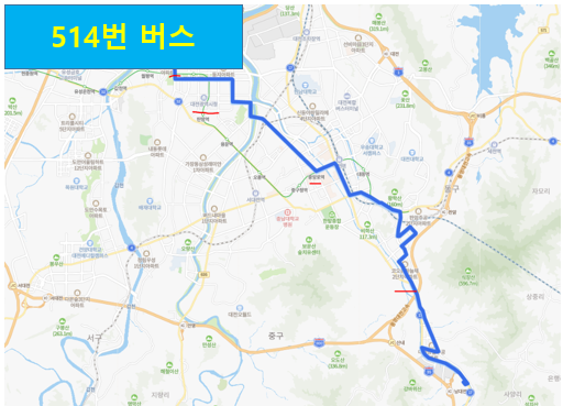[대전] 514번버스 시간표,  노선 정보 : 동구청, 신흥역, 대전역, 중앙로역, 법원, 검찰청