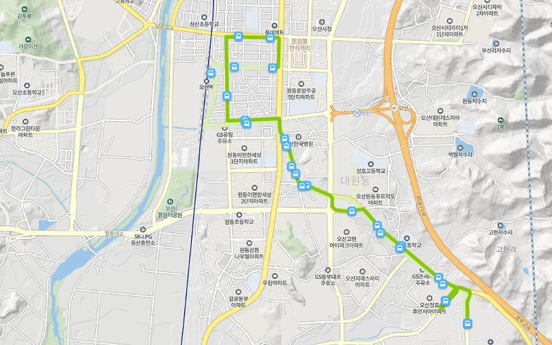 [마을]오산 88번 버스 노선 정보 : LG, 푸르지오, 우체국 , 오산역, 재래시장