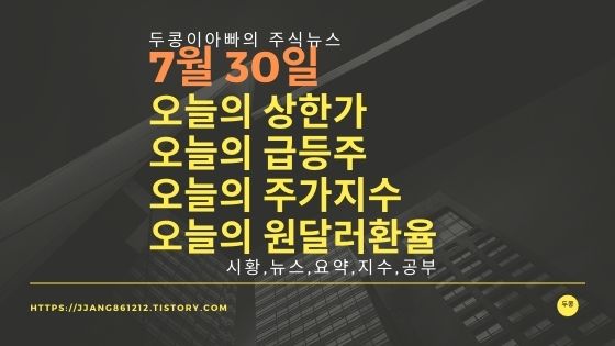 [21년 07월 30일]원달러 환율과 주식시세와 코스피지수
