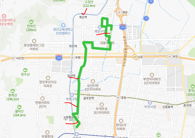 [인천] 581번  버스 노선, 첫차,막차 : 부평역, 작전1동, 부평역, 한국자산관리공사