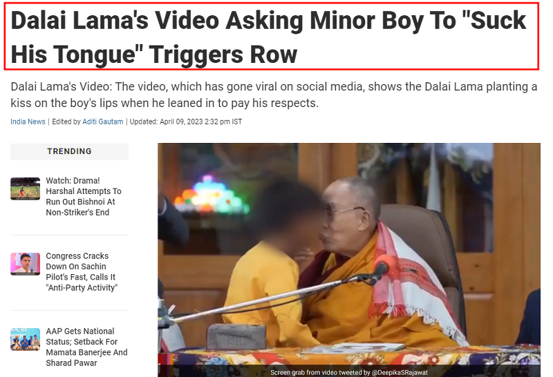 달라이 라마 성추행 파문 '소년에게 키스한 뒤 내 혀 빨 수 있겠냐 요구'