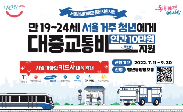 (기간연장) 서울시 청년 대상 대중교통비 지원 사업 안내 (최대 10만원)