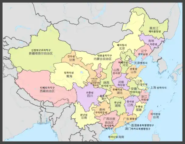 중국의 각 도시와 인구