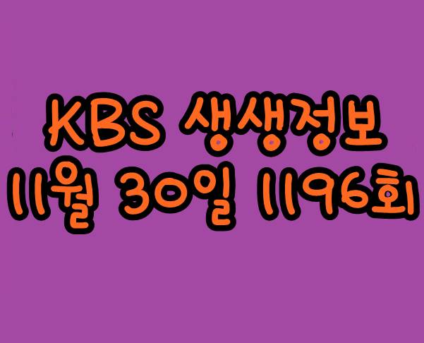 KBS 생생정보 11월 30일 가정식 덮밥 황태 해물 전골 숯불구이 생생정보 1196회 방송 정보