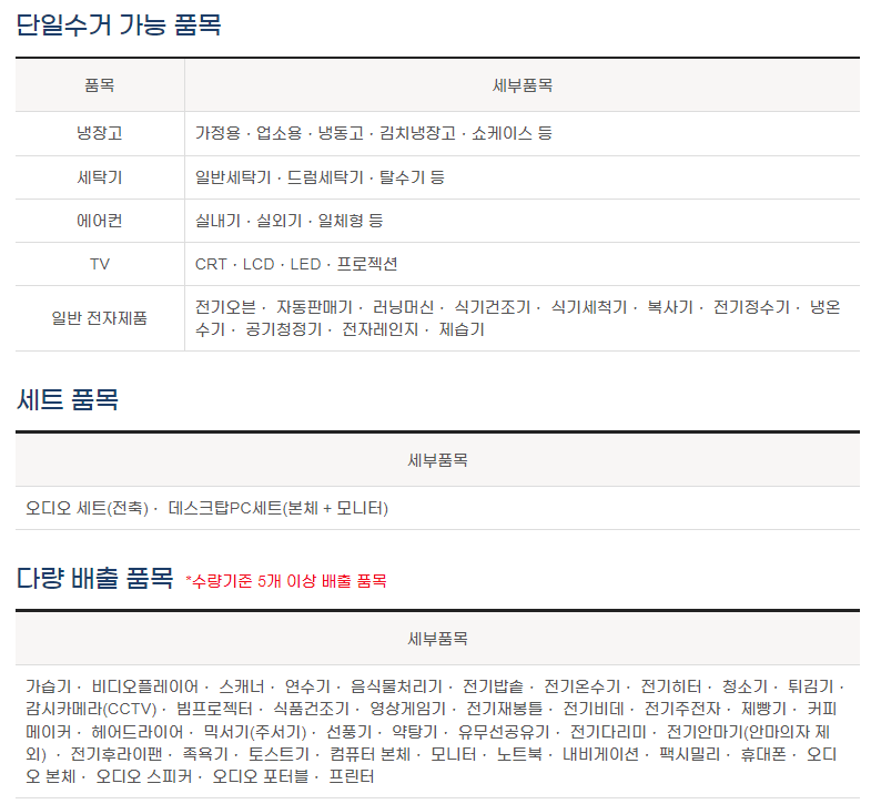 폐가전제품 무상 방문수거 이용안내 및 예약하기