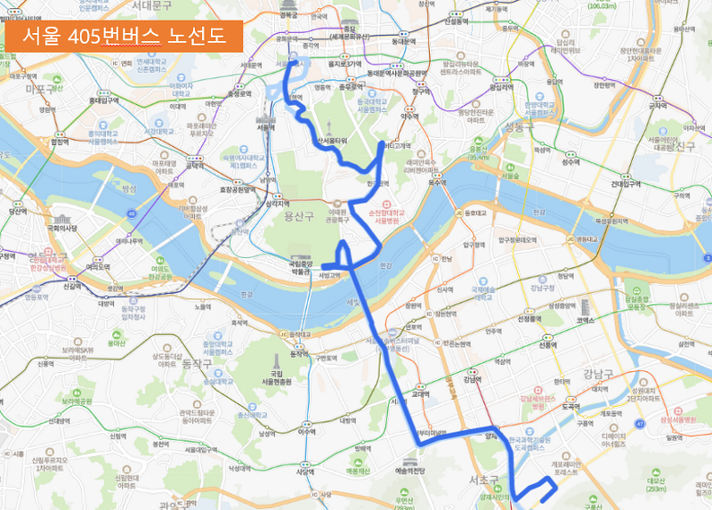 [서울] 405번버스 시간표,  노선 정보 : 염곡동, 양재역, 서초역, 시청, 남대문시장