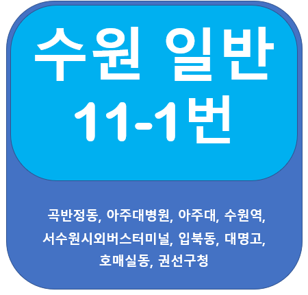 수원11-1번버스 노선 안내(곡반정동,아주대병원,수원역,호매실)