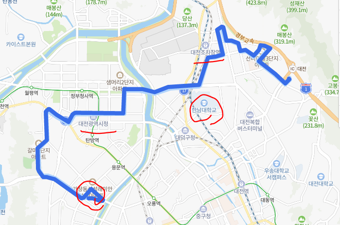 [대전] 617번버스 노선, 시간표 : 비래동, 중리시장, 대전광역시청, 가장동