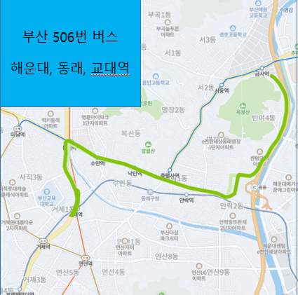[부산 506번버스] 시간표,  노선 정보 : 해운대, 동래역, 교대역