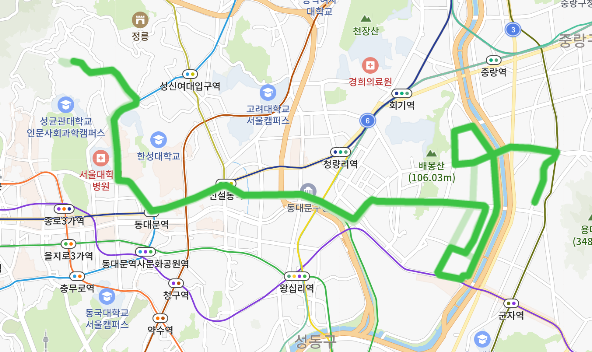 서울 2112번버스 노선, 실시간위치, 시간표 안내 [면목동, 장한평역, 성북동]