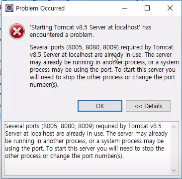 [톰캣 오류] several ports 8080 required by Tomcat