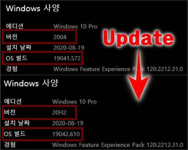 윈도우 10 버전 2004에서 10월 업데이트 20H2 정식 설치하기