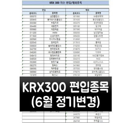 krx300 편입종목 총정리(6월 정기변경)