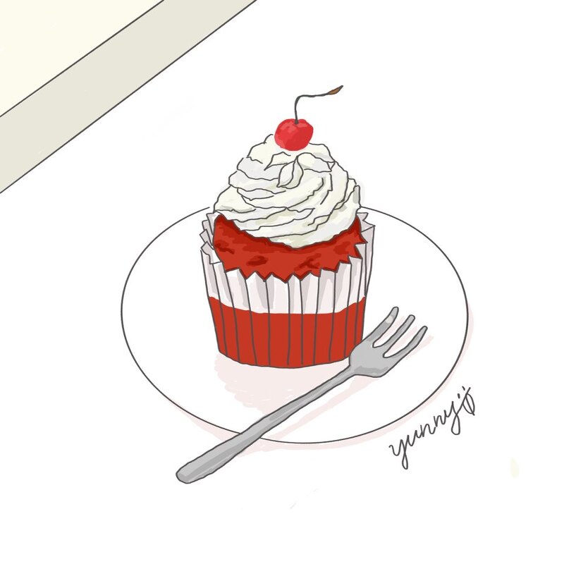 [아이패드/드로잉] 체리가 올라간 레드벨벳 컵케이크 일러스트(+생크림 부분이 어려웠어요)