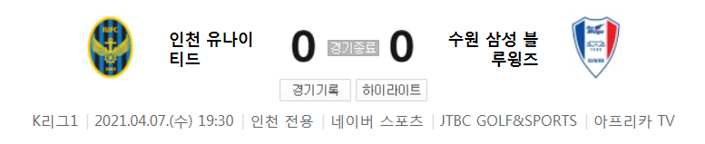 2021 K리그1 / 8라운드 - 인천 유나이티드 대 수원 삼성 블루윙즈 (2021년 4월 7일 경기 하이라이트)