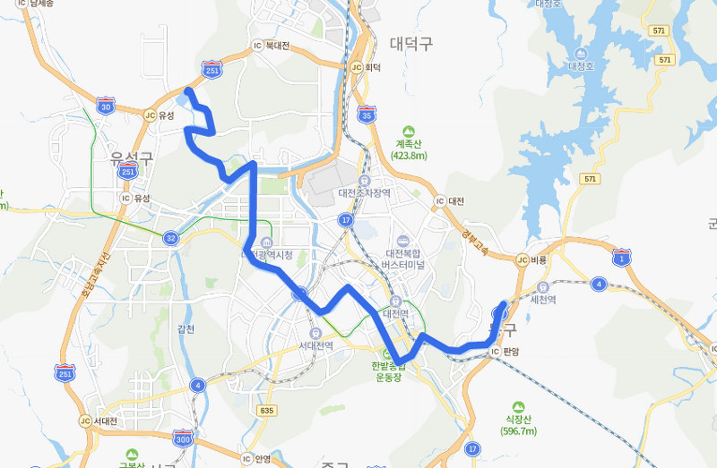 [대전] 604번버스 노선정보 : 신흥역, 한밭운동장, 오룡역, 대덕대, 정부대전청사