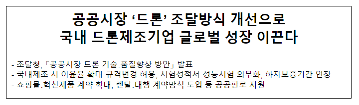 공공시장 ‘드론’ 조달방식 개선으로 국내 드론제조기업 글로벌 성장 이끈다