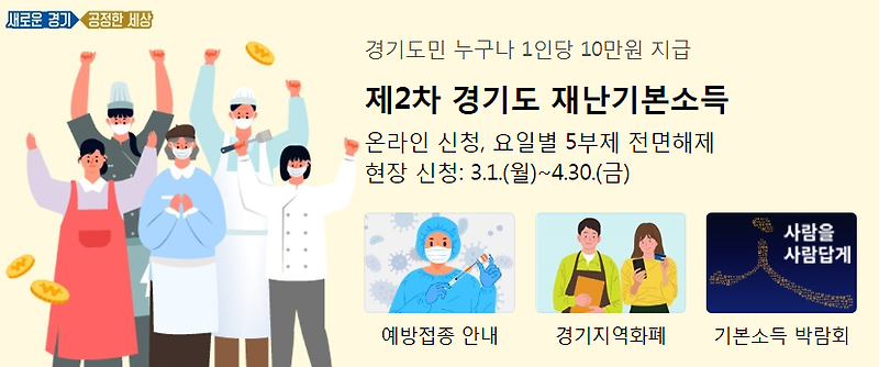 코로나 19 - 경기도 2차 재난기본소득 3월 31일 온라인 신청 마감
