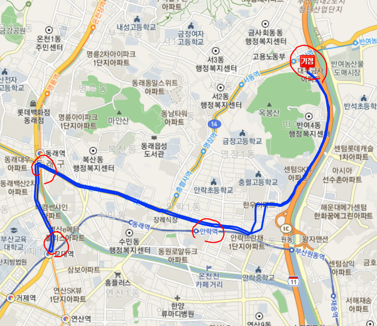 부산 506번버스 노선, 시간표 정보 :: 반여동, 센텀sk뷰, 동래시장, 동래역, 교대역