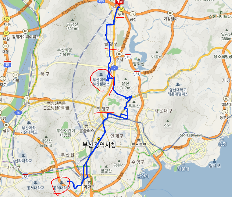 부산 33번버스 노선, 시간표 정보 :: 부산진고교, 서면역, 서부시외버스터미널, 구포역