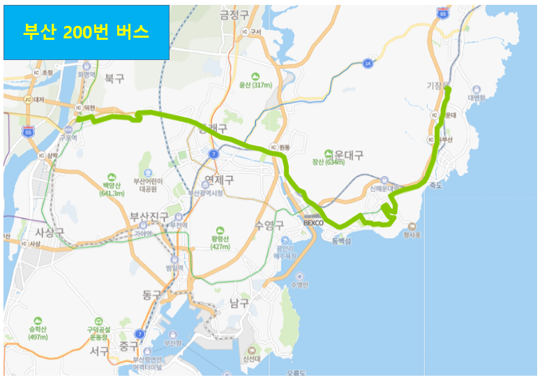 부산 200번버스 노선, 시간표 정보 :: 북구청, 청강리, 해운대역, 센텀역, 송정역