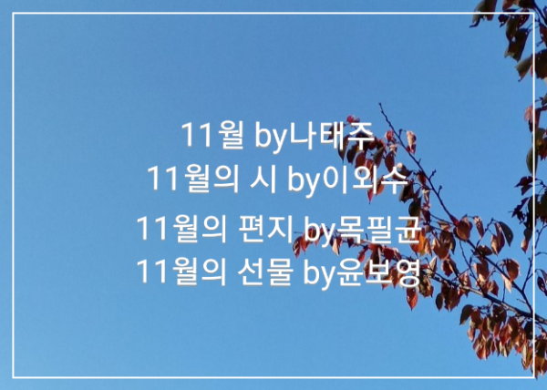 좋은시/11월 by나태주/11월의 편지 by목필균/11월의 시 by이외수/ 11월의 선물 by윤보영