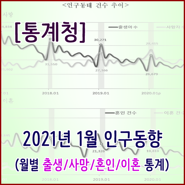 [통계청] 2021년 1월 인구동향(출생,사망,혼인,이혼)