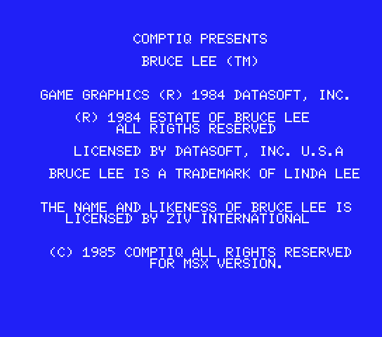 Bruce Lee - MSX (재믹스) 게임 롬파일 다운로드