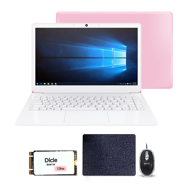 디클 클릭북 D14 (Celeron N4000 35.8cm WIN10 eMMC 64GB) + m.2 SSD 128GB + 오피스365, 4GB, 핑크(유선마우스 + 패드)