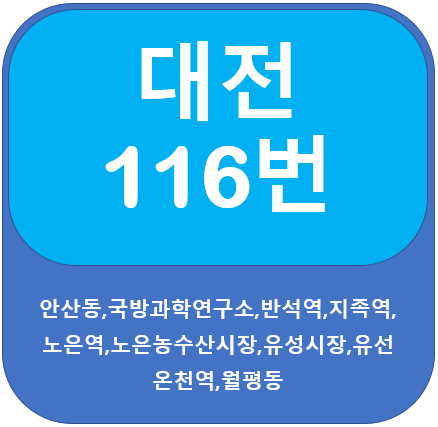 대전 116번 버스 노선정보(국방과학연구소, 반석역, 노은역, 시외버스정류장)