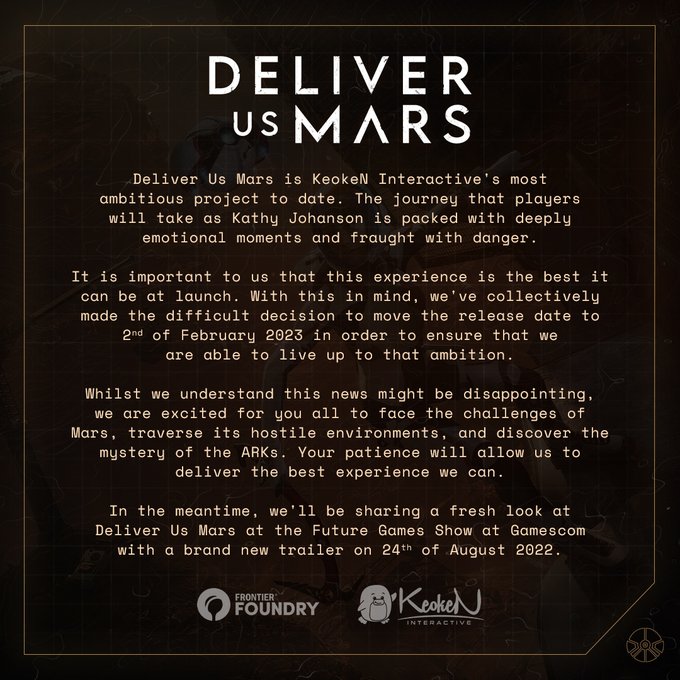 Deliver Us Mars 딜리버리 마스 마스 PS5, PS4 출시가 2023년 2월로 연기되다