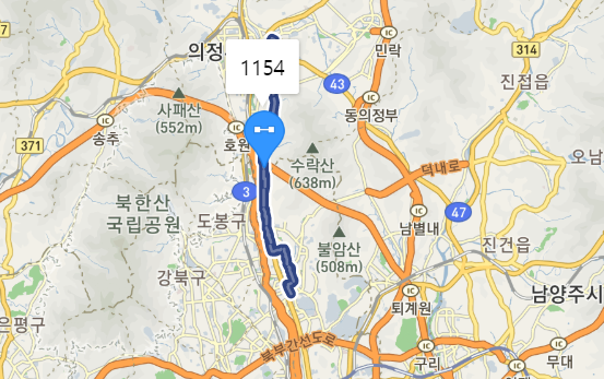 [서울] 1154번버스 노선 정보 : 노원역, 마들역, 수락산역, 의정부, 백병원