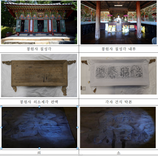 서울시 문화재로 지정된 '봉원사 의소제각 편액'과 '칠성각'