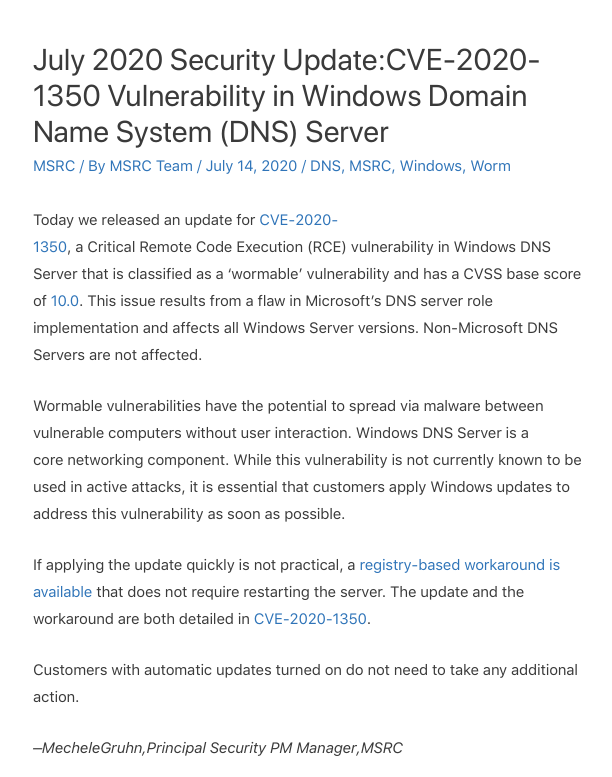 [보안공지] MS Windows DNS 서버 보안 업데이트 권고(KISA)