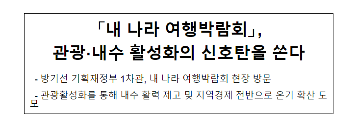 「내 나라 여행박람회」, 관광·내수 활성화의 신호탄을 쏜다