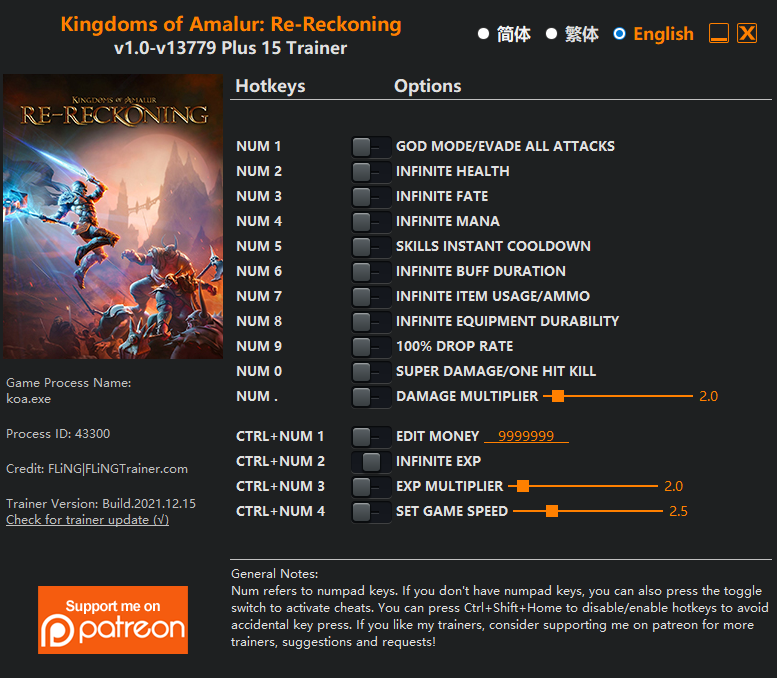 [트레이너] 한글판 킹덤 오브 아말러 리 레코닝 Kingdoms of Amalur Re Reckoning v1.0-v13779 Plus 15 Trainer 영문판