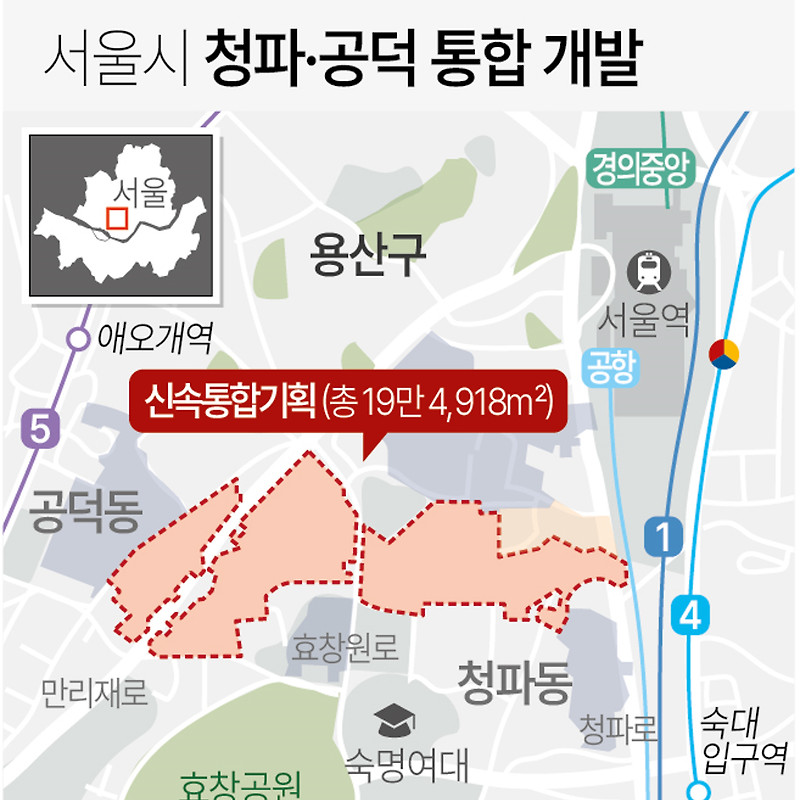 서울시 청파·공덕 통합 개발 기획 확정 | 청파동1가 89-18일대(용산), 공덕동 11-24일대 및 115-97일대(마포 2개소)