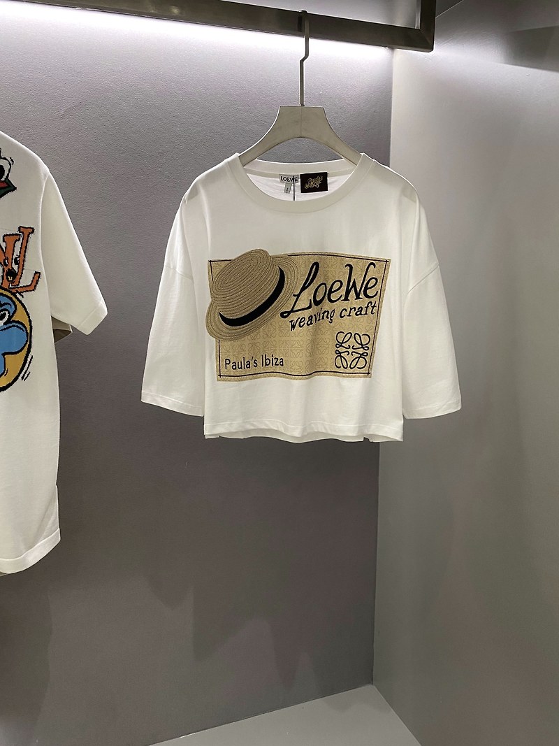 로에베 Paula’s Ibiza 프린트 코튼 크롭 반팔 티셔츠
